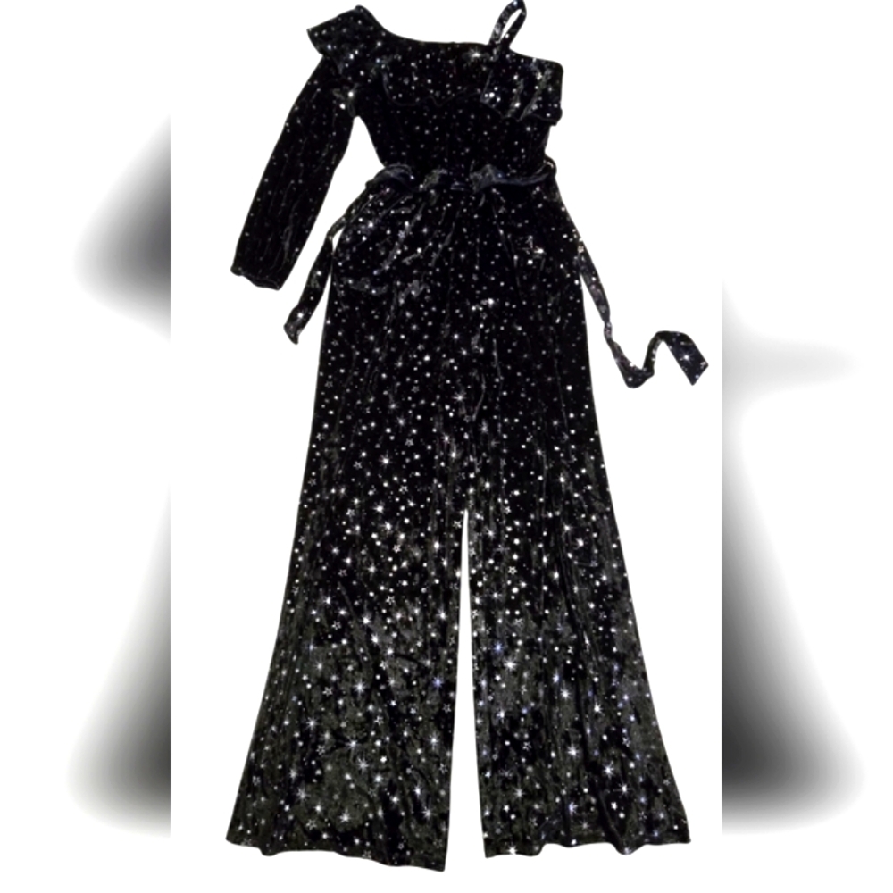 Justice Black Starry Jumpsuit with Palazzo Legs
